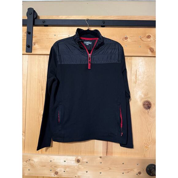 Eddie Bauer Men’s Mixed Media Lightweight 1/4 Zip Pullover Red Zipper Black M - Picture 1 of 5